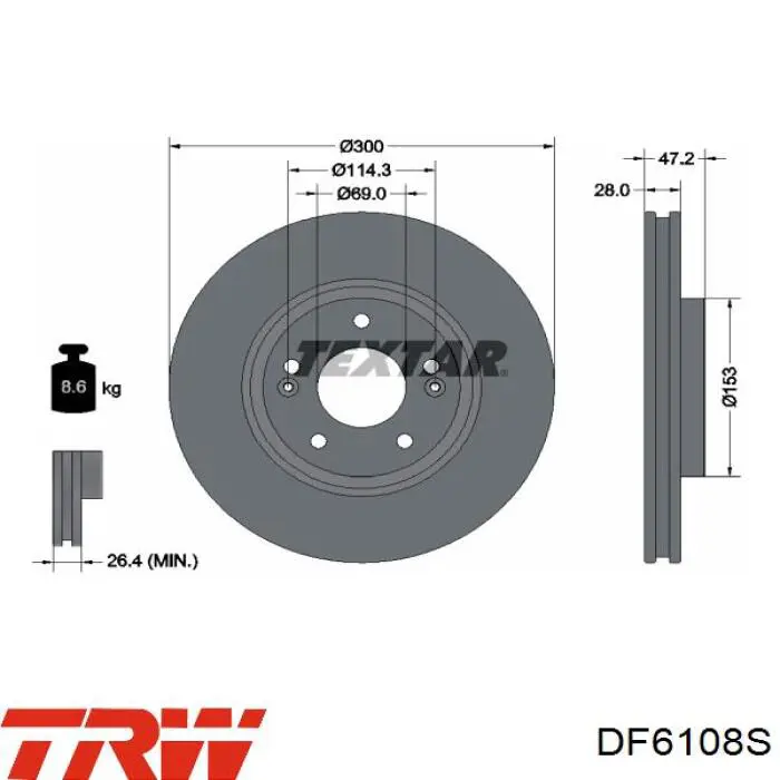 Гальмівні диски передні DF6108S TRW