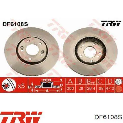 DF6108S TRW диск гальмівний передній