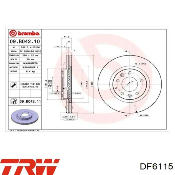 Диск гальмівний передній TRW DF6115