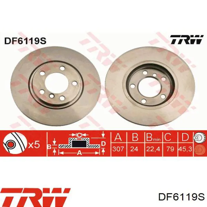 Диск переднього гальма TRW DF6119S ціна, від 61.68 USD