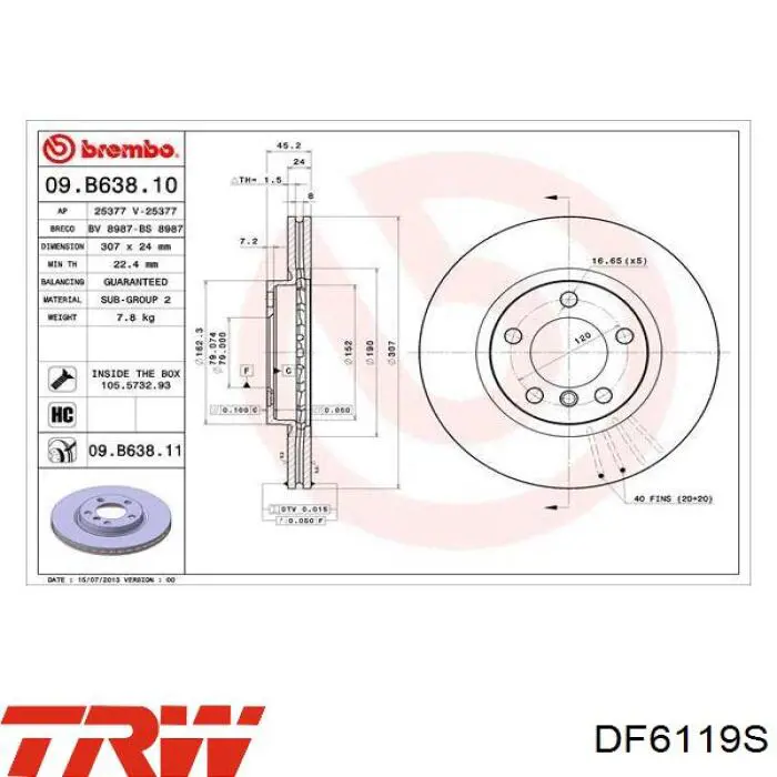 Гальмівні диски передні DF6119S TRW