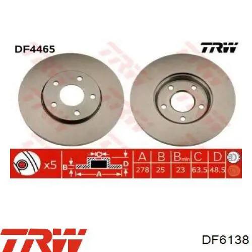 Диск переднього гальма TRW DF6138 ціна, від 40.91 USD
