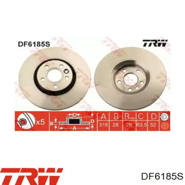 Диск переднього гальма TRW DF6185S ціна, від 60.55 USD