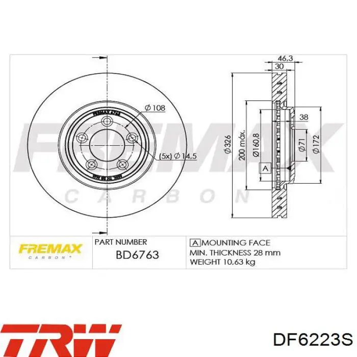 Диск гальмівний передній TRW DF6223S