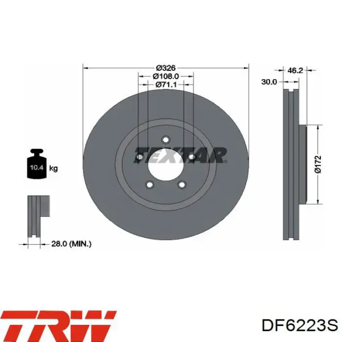 Диск переднього гальма TRW DF6223S ціна, від 64.53 USD