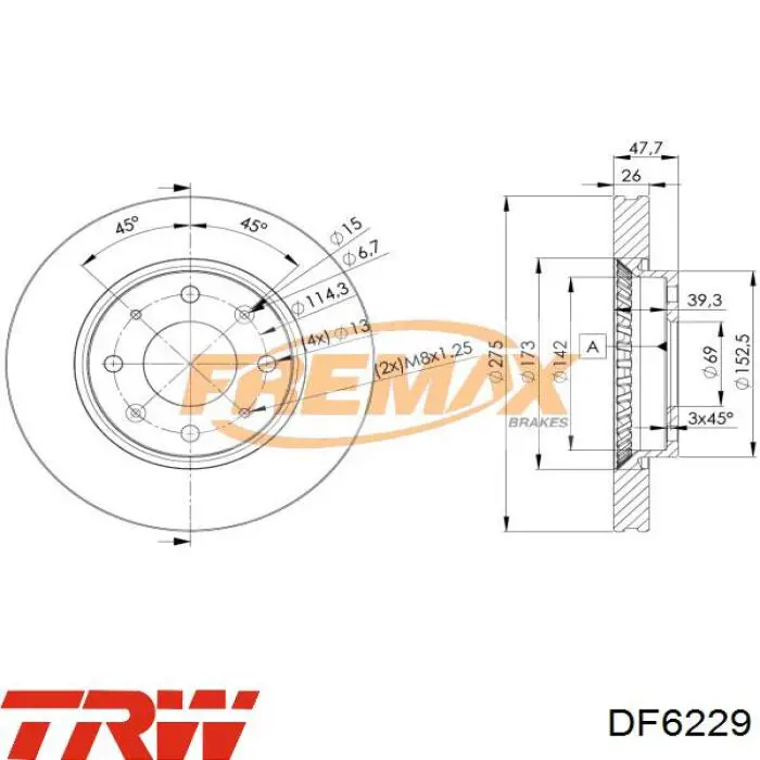 Гальмівні диски передні DF6229 TRW