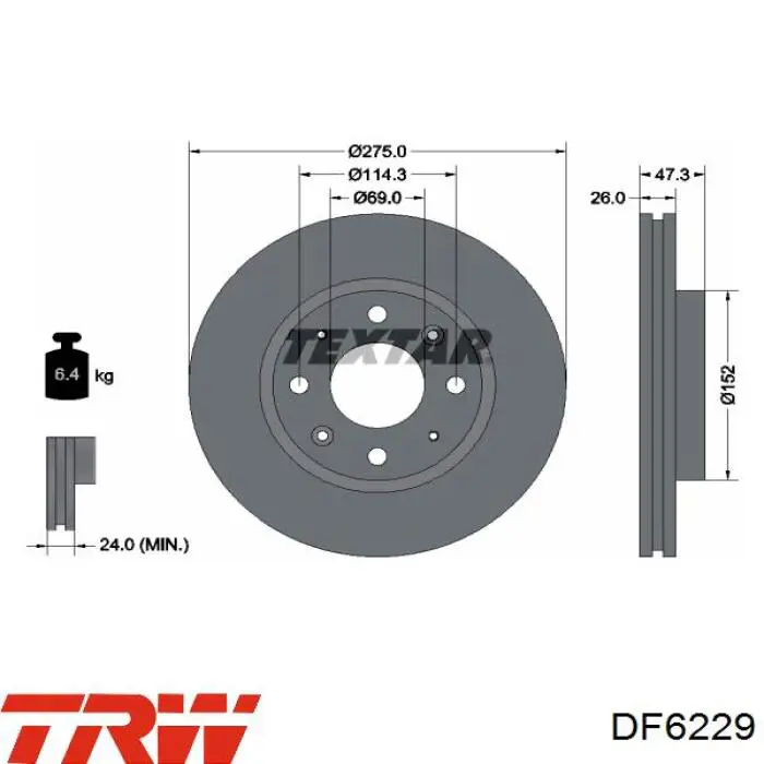 Диск переднього гальма TRW DF6229 ціна, від 43.73 USD