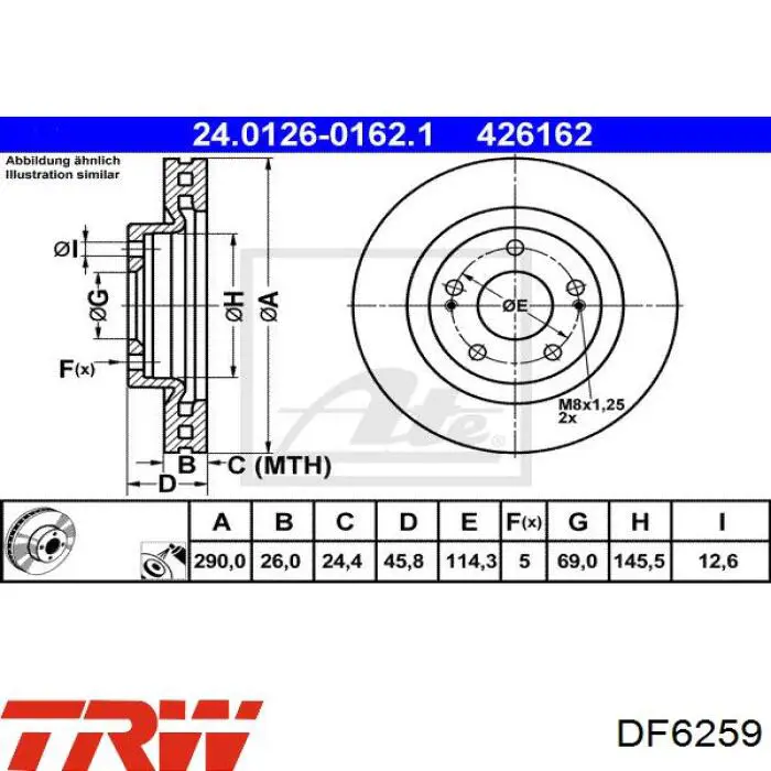 Диск переднього гальма TRW DF6259 ціна, від 51.08 USD