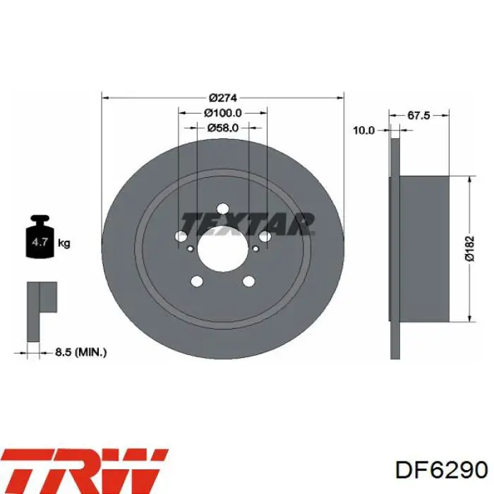 Диск гальмівний задній TRW DF6290