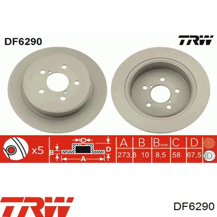 DF6290 TRW диск гальмівний задній