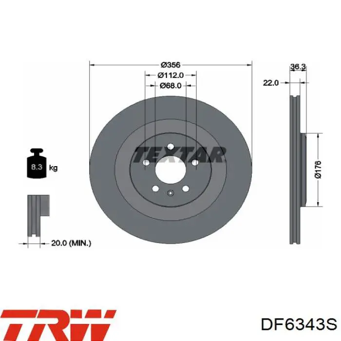 Диск гальмівний задній DF6343S TRW