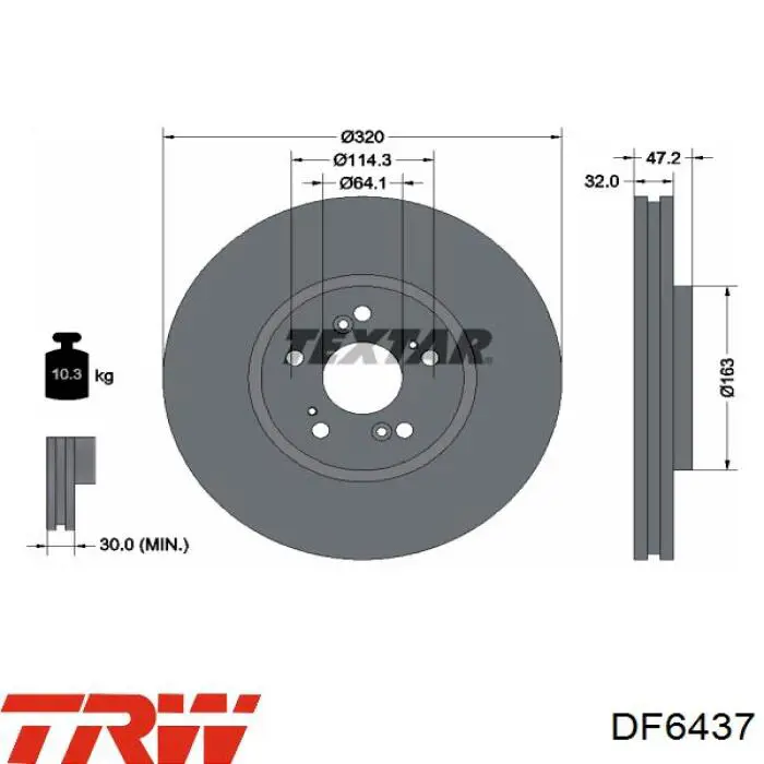 DF6437 TRW диск гальмівний передній