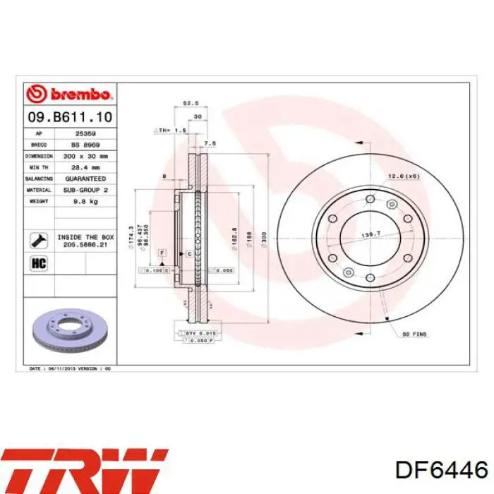 Диск переднього гальма TRW DF6446 ціна, від 57.71 USD