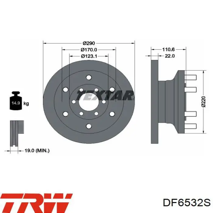 Диск переднього гальма TRW DF6532S ціна, від 72.30 USD