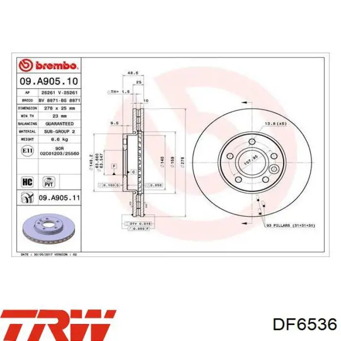 DF6536 TRW диск гальмівний передній