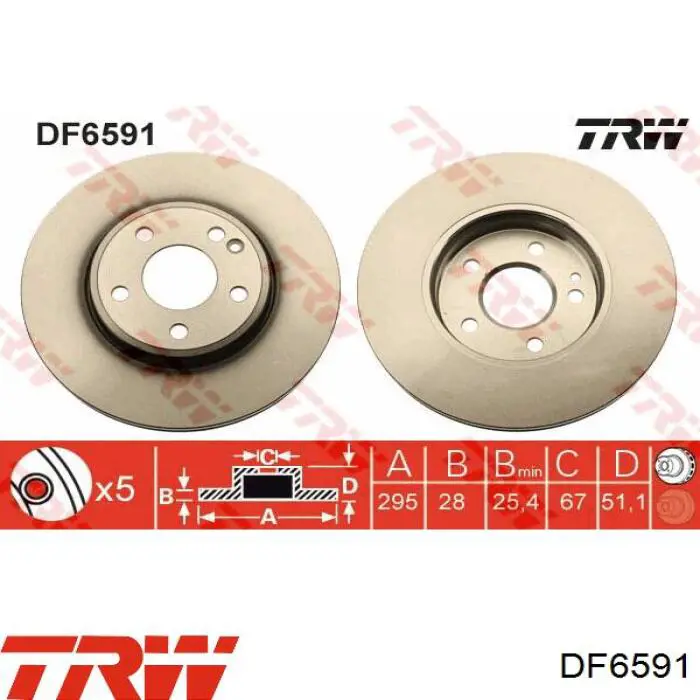 Диск переднього гальма TRW DF6591 ціна, від 51.89 USD