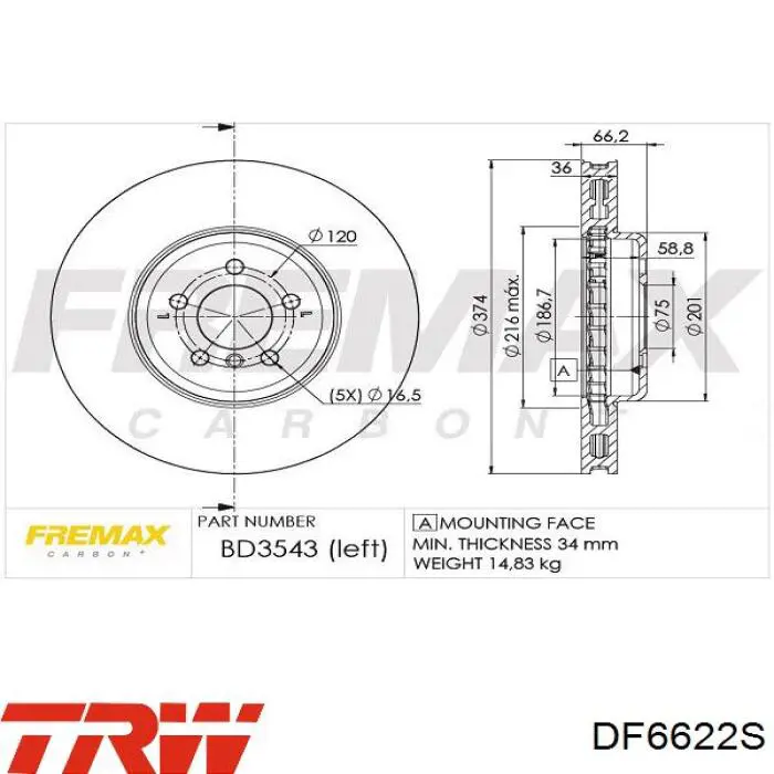 Купити DF6622S TRW Ротор гальмівний