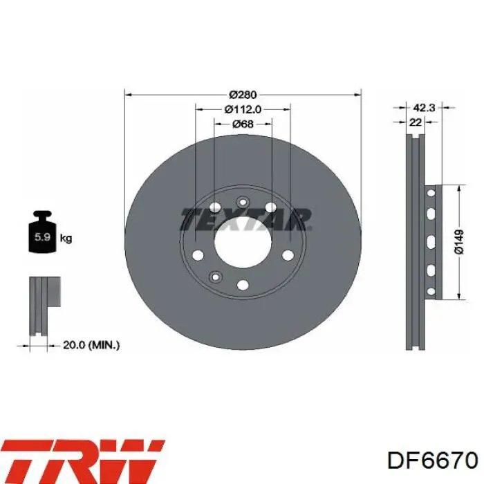 Диск гальмівний задній TRW DF6670