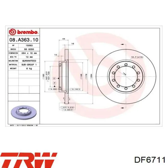 Купити DF6711 TRW Диск заднього гальма
