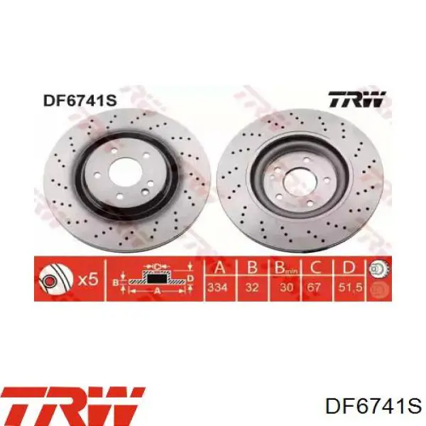 Диск переднього гальма TRW DF6741S ціна, від 88.41 USD