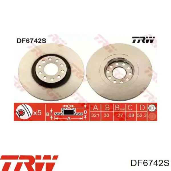 Диск переднього гальма TRW DF6742S ціна, від 54.58 USD