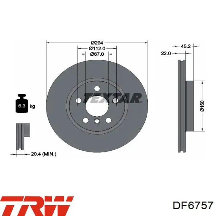 Диск переднього гальма TRW DF6757 ціна, від 51.33 USD