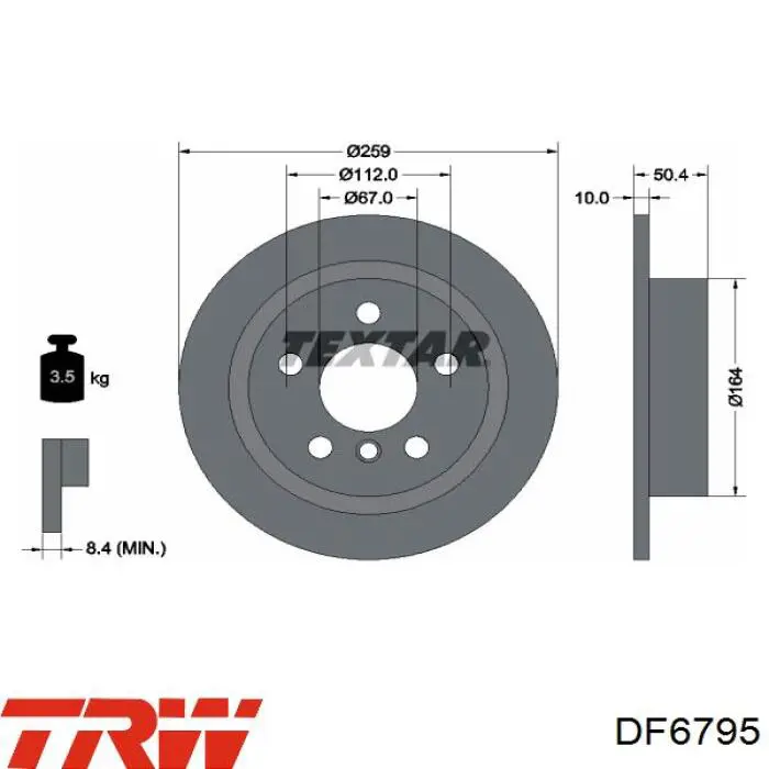 DF6795 TRW диск гальмівний задній