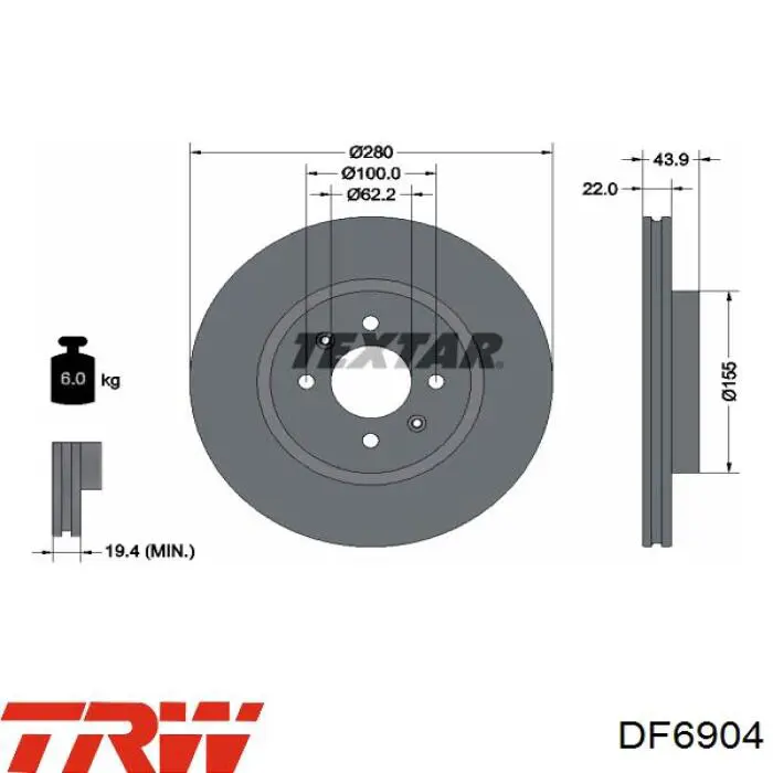 Диск переднього гальма TRW DF6904 ціна, від 51.82 USD