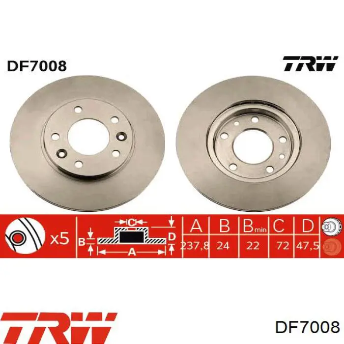 Диск гальмівний передній DF7008 TRW