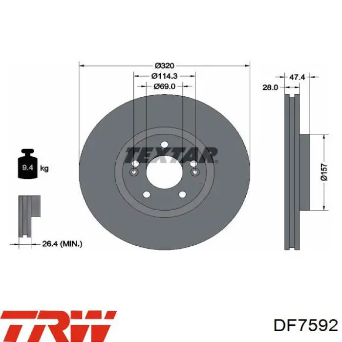 Диск гальмівний передній DF7592 TRW