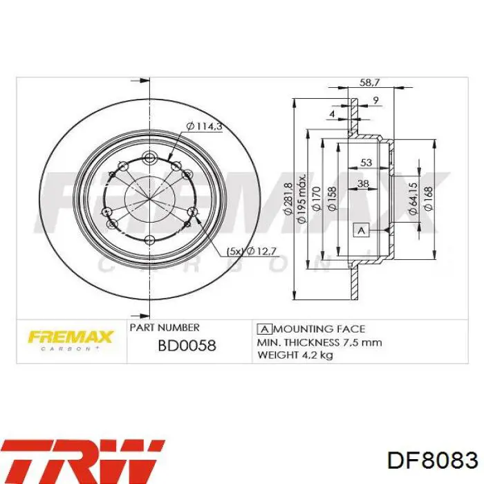 Диск гальмівний задній TRW DF8083