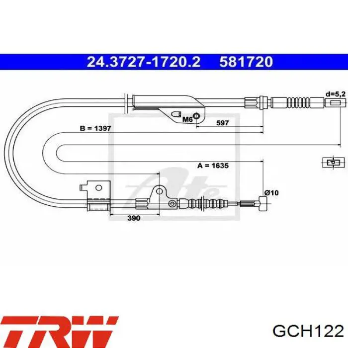 GCH122 TRW трос ручного гальма задній, лівий