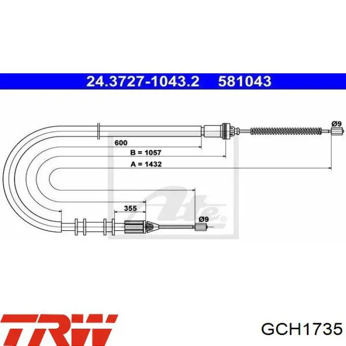 Трос ручного гальма задній, лівий GCH1735 TRW