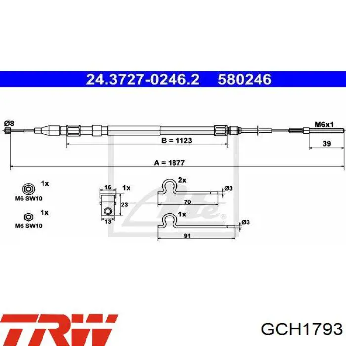 Трос стоянкового гальма задній правий TRW GCH1793 ціна, від 12.11 USD