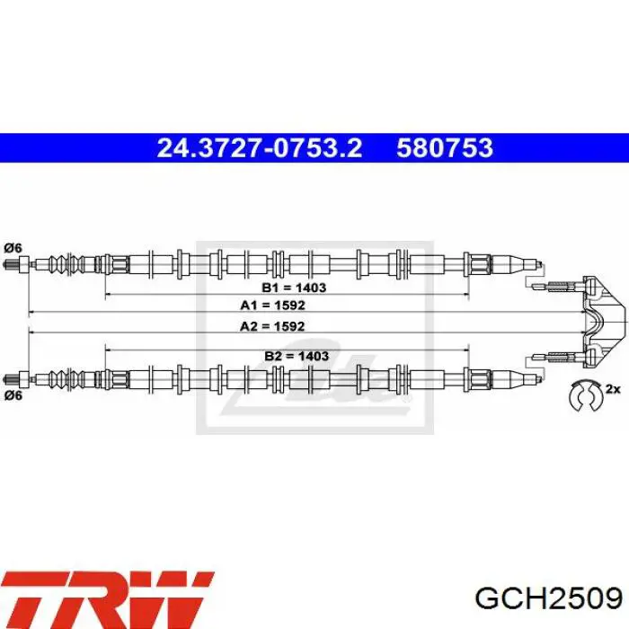 Трос ручного гальма задній, правий/лівий GCH2509 TRW