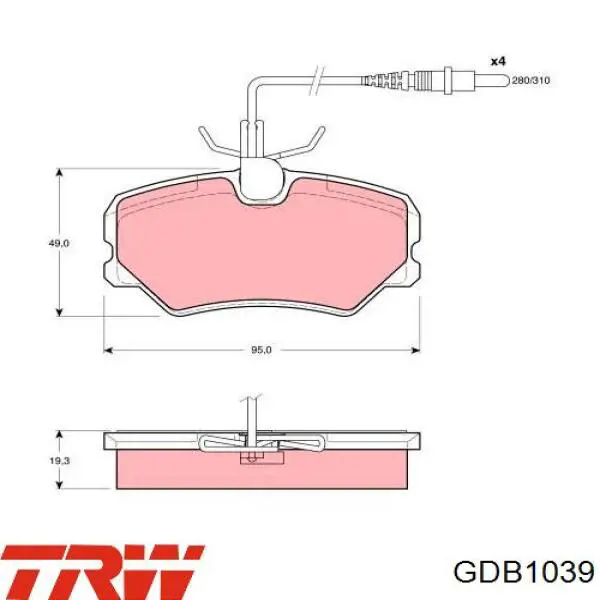GDB1039 TRW колодки гальмівні передні, дискові