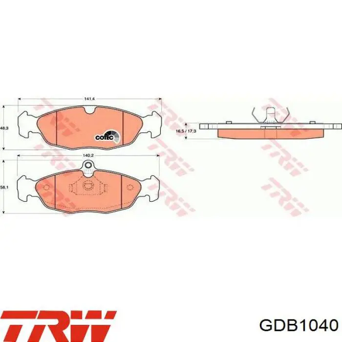 GDB1040 TRW колодки гальмівні передні, дискові