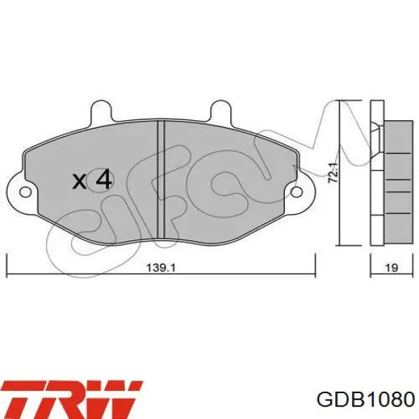 Купити GDB1080 TRW Колодки гальмівні передні, дискові
