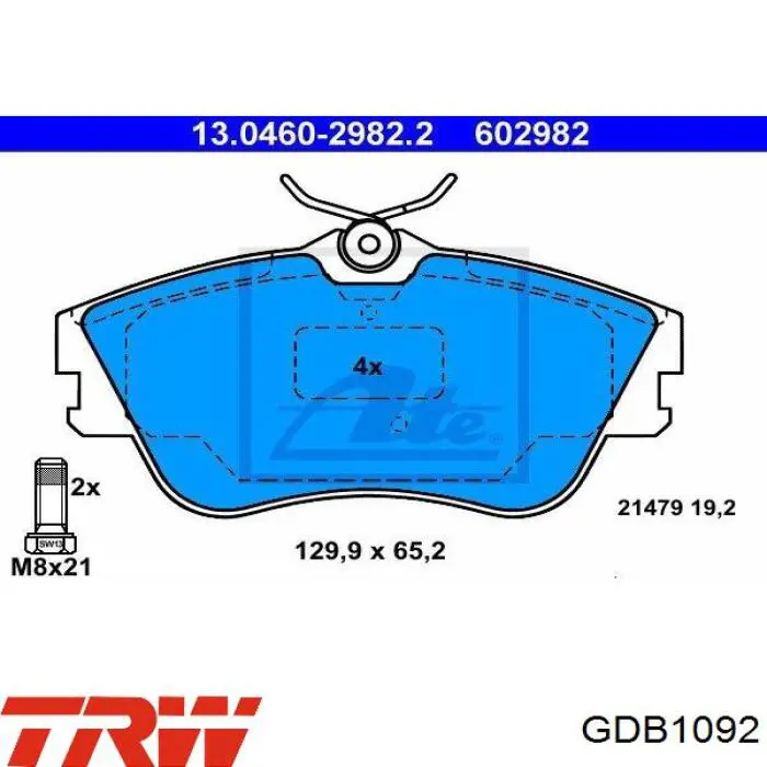 Купити GDB1092 TRW Колодки гальмівні передні, дискові