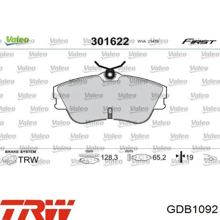 Передні тормозні колодки GDB1092 TRW