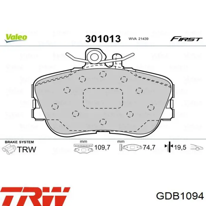 Купити GDB1094 TRW Колодки гальмівні передні, дискові