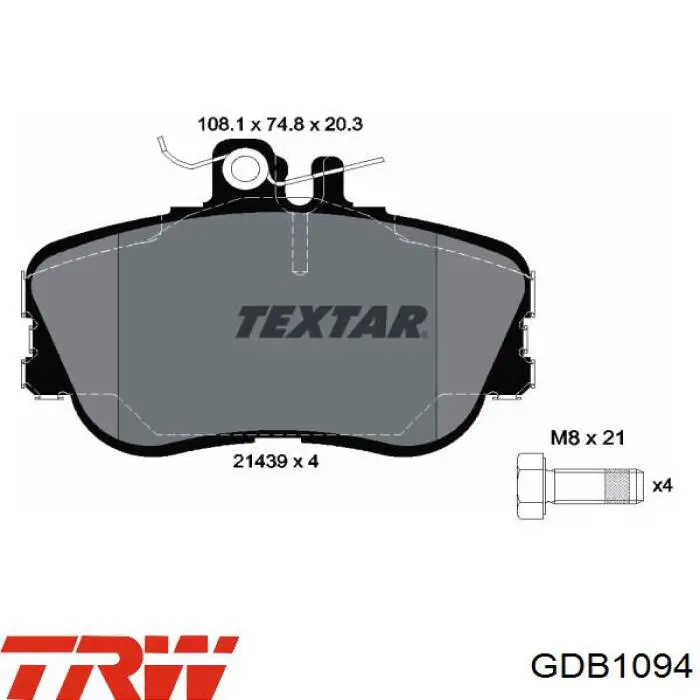 Передні тормозні колодки GDB1094 TRW