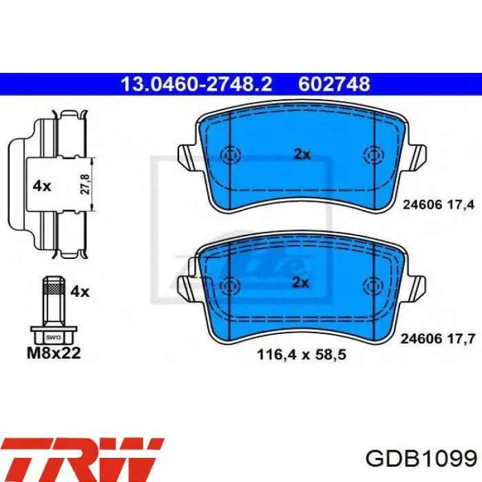 Купити GDB1099 TRW Колодки гальмівні передні, дискові