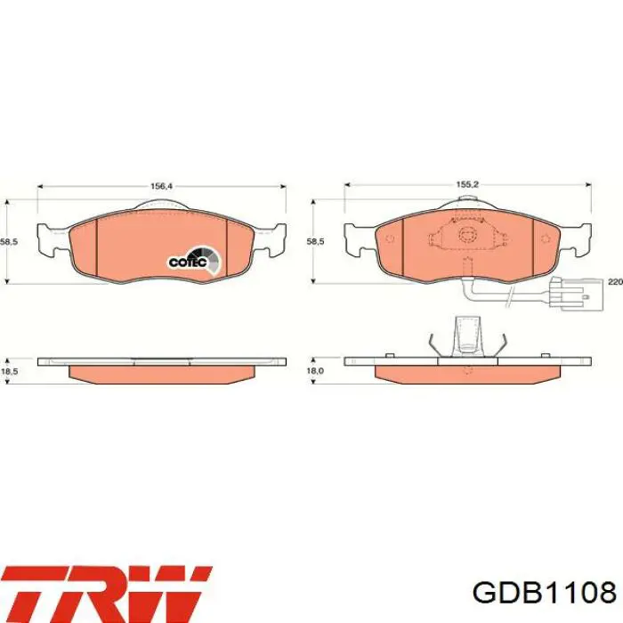 GDB1108 TRW колодки гальмівні передні, дискові