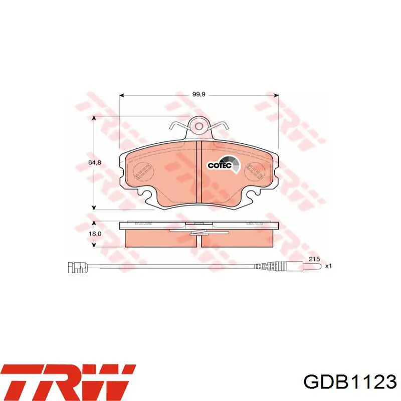 Задні гальмівні колодки GDB1123 TRW
