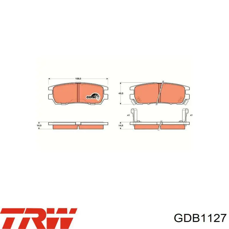 Задні гальмівні колодки GDB1127 TRW