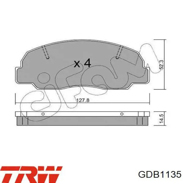 Колодки гальмівні передні, дискові GDB1135 TRW