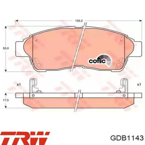 Купити GDB1143 TRW Колодки гальмівні передні, дискові