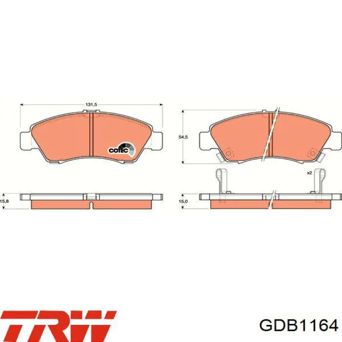 GDB1164 TRW колодки гальмівні передні, дискові