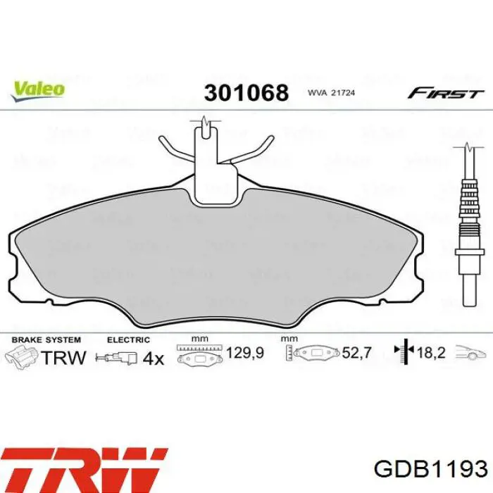 Купити GDB1193 TRW Колодки гальмівні передні, дискові